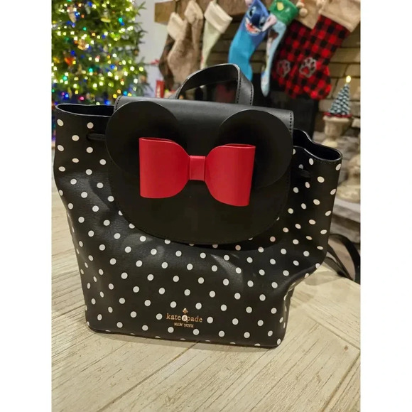 Kate Spade x Disney Minnie Mouse Polka Dot Leather Backpack - Picture 1 of 14